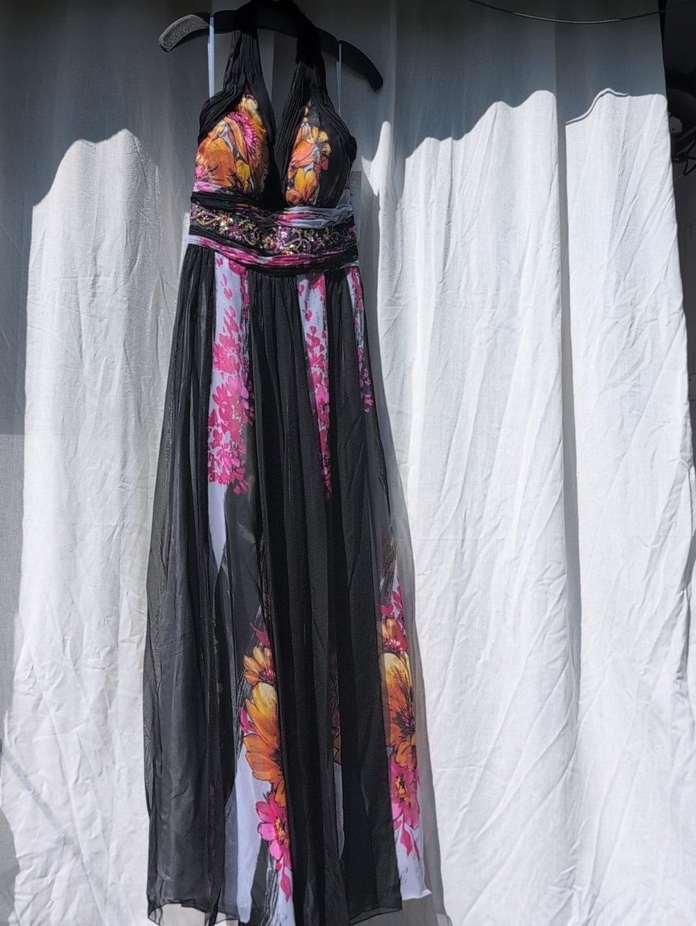 Evenings by Allure A317 Y2K Floral Beaded Halter Prom Gown